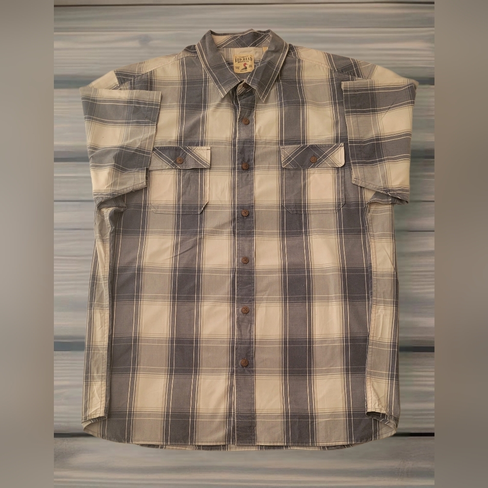 Redhead Men's Button Up Plaid Short Sleeve Shirt, Excellent condition size 2XL